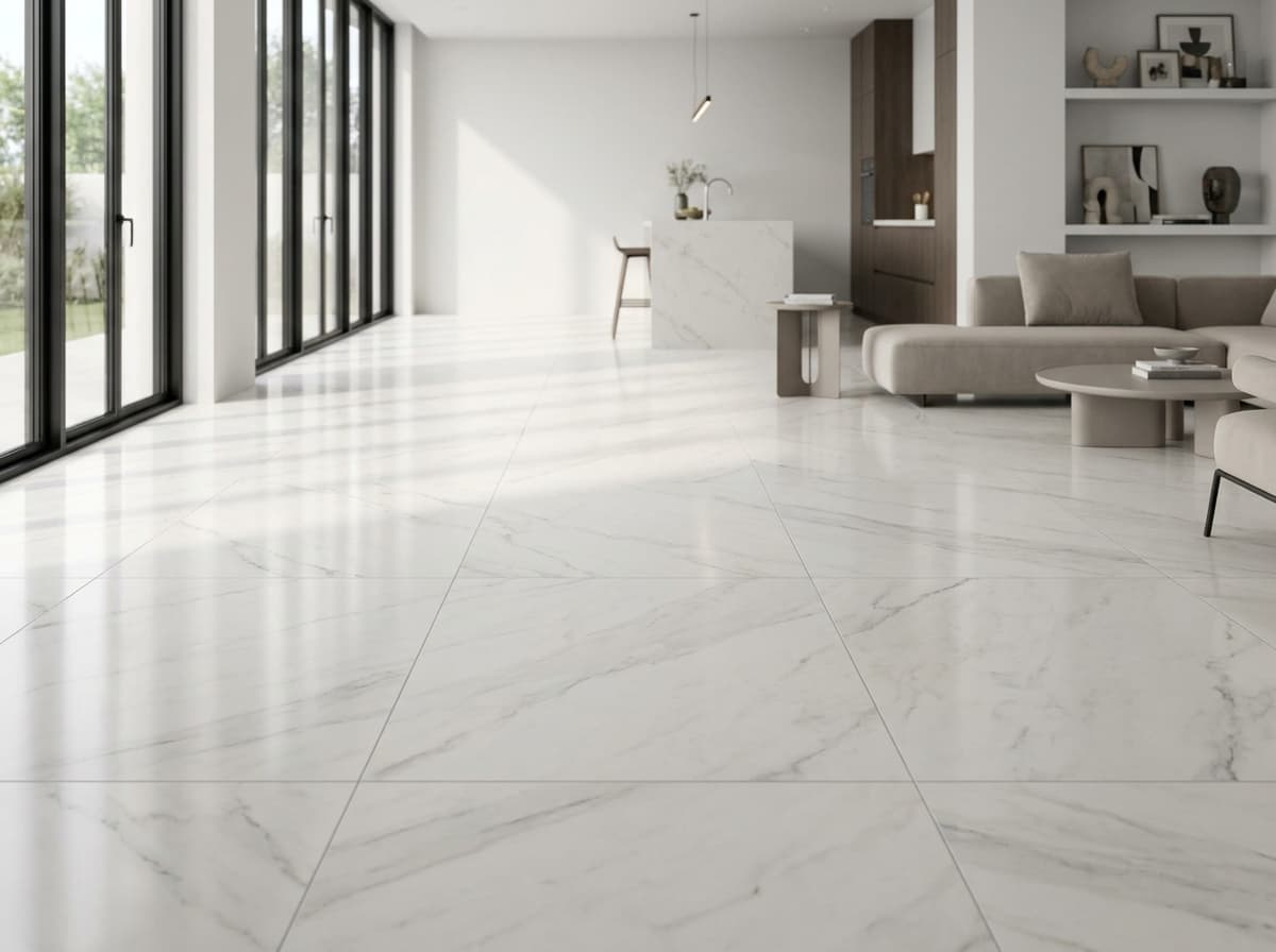 Luxury residential tile flooring with clean grout lines