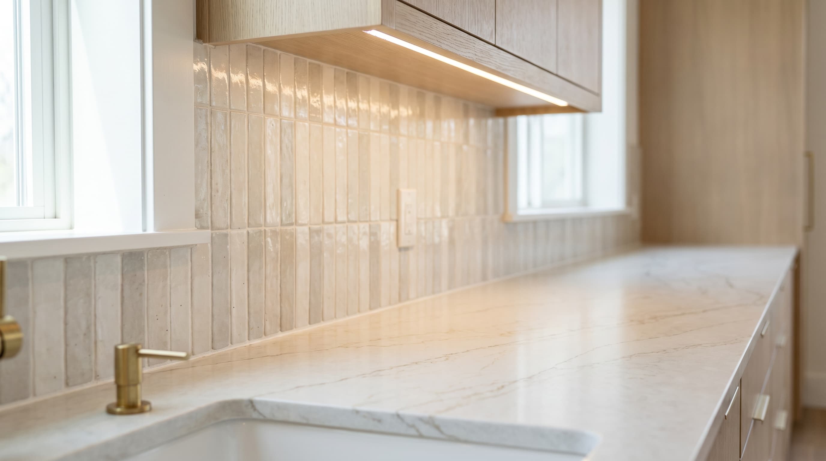 Kitchen tile backsplash with coordinated countertop detail